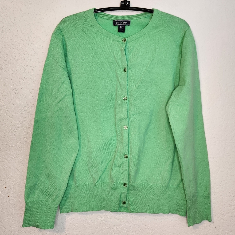 Lands' End Women's Green Cardigan Sweater, Size MP